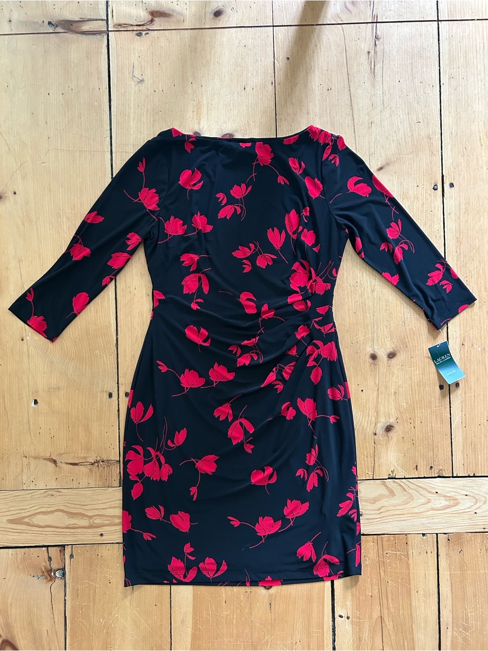 Lauren Ralph Lauren Black Midi Dress with Red Floral Print